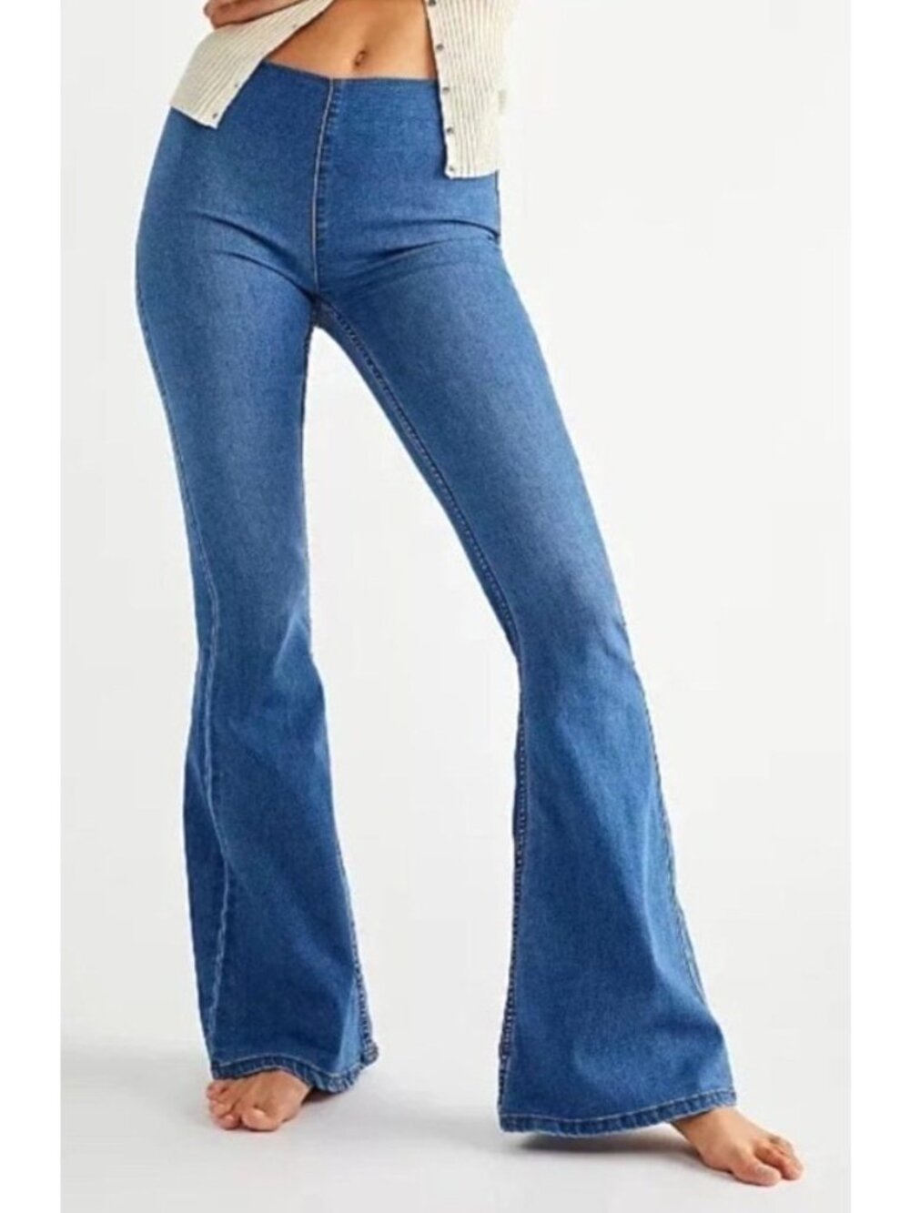 Free People Women's Sz 29 Flare Denim Blue PULL ON Flare Jeans
